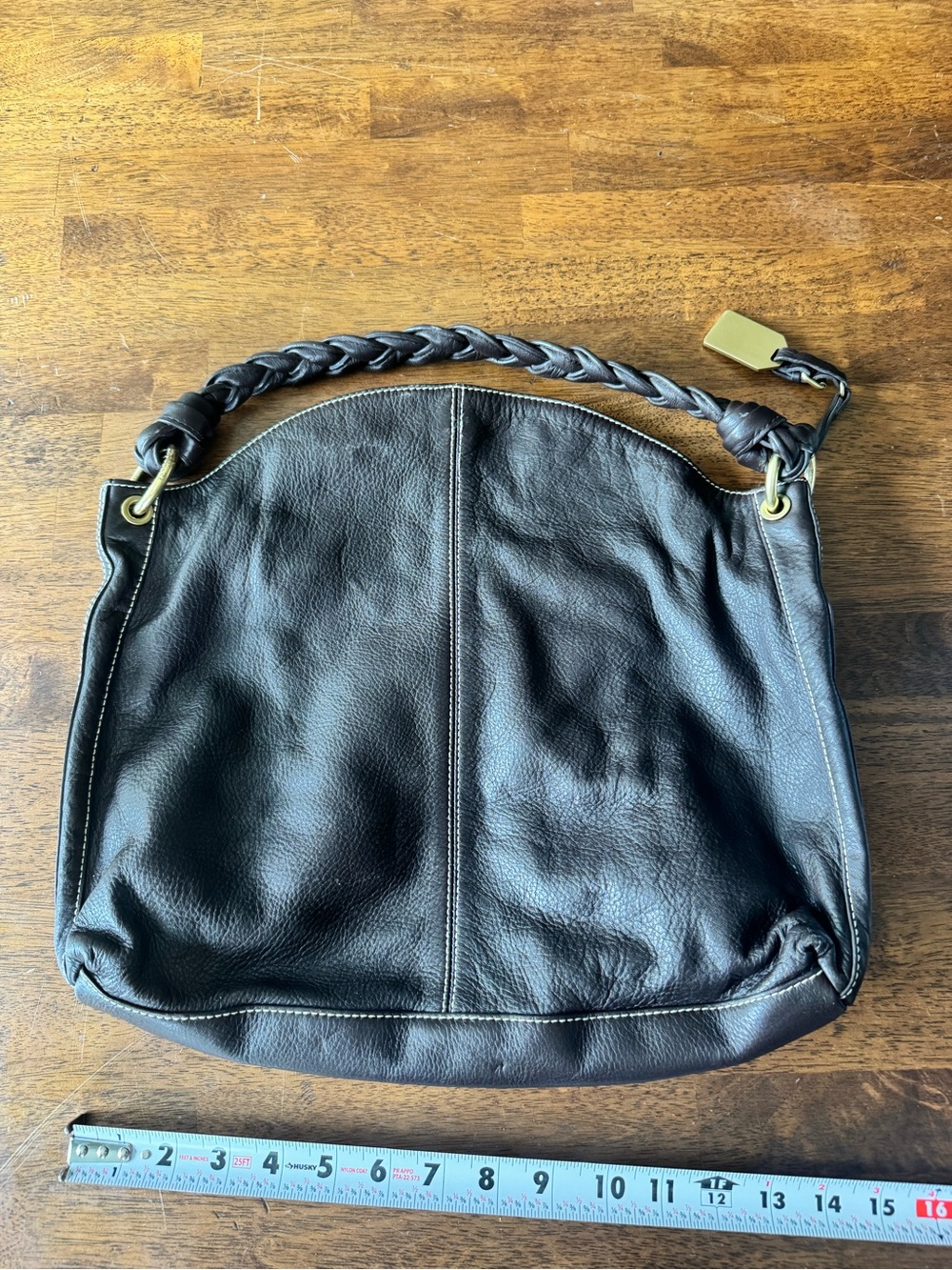 Lauren Ralph Lauren Pebbled Leather Braided Handle hobo bag euc chocolate brown - Picture 5 of 10